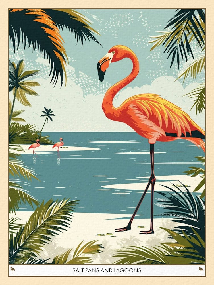 Greater Flamingo Salt Pans And Lagoons Tropical Illustration 6 Poster