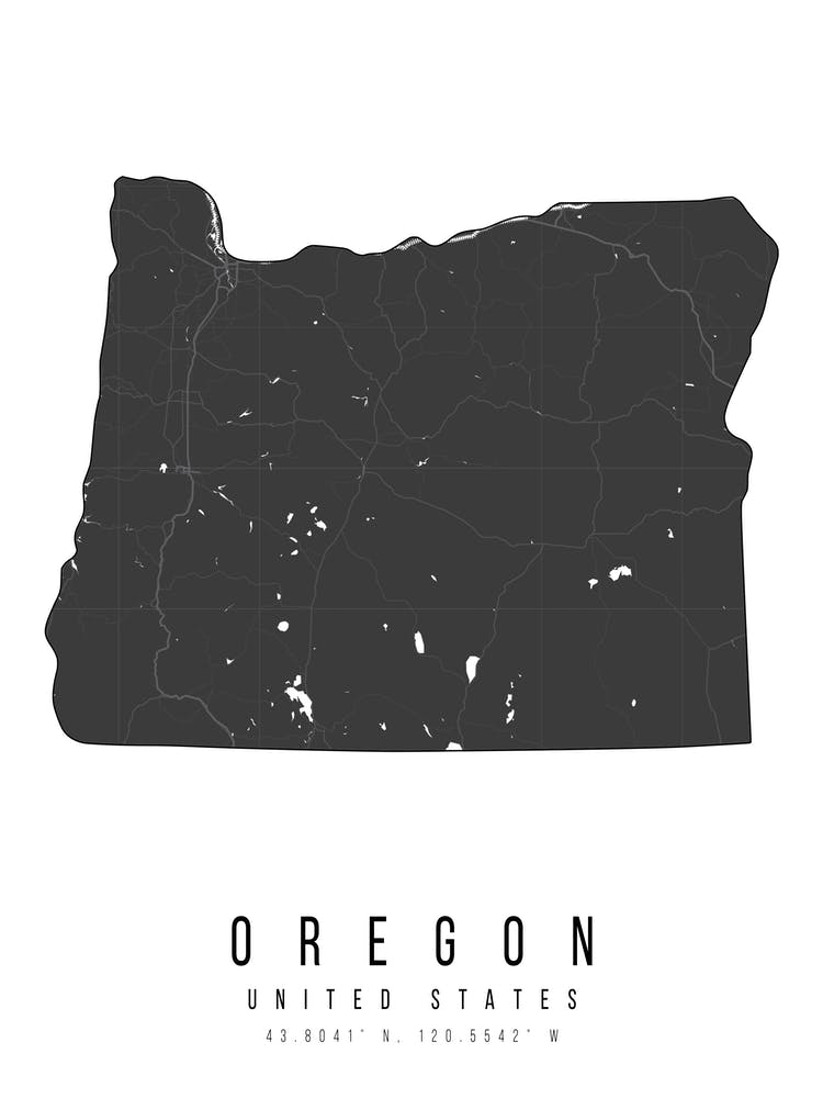 Oregon Mono Black And White Modern Minimal Street Map