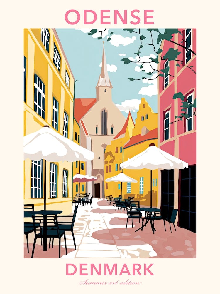 Odense, Denmark, Flat Pastels Tones Illustration 4 Poster