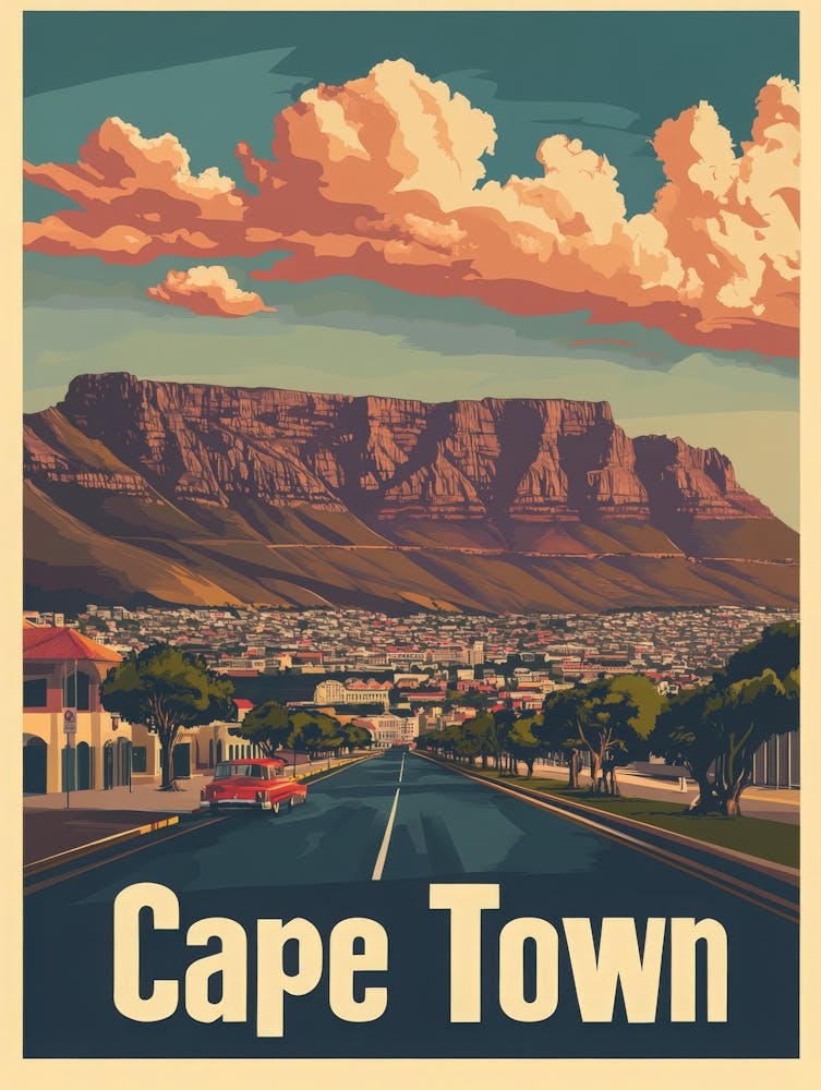 Aihrgdesign A Vintage Travel Poster Of Cape Town Featuring Th Cde277db 8e91 405d A7ed 4bd3e349b374 0