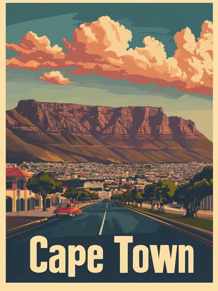 Aihrgdesign A Vintage Travel Poster Of Cape Town Featuring Th Cde277db 8e91 405d A7ed 4bd3e349b374 0