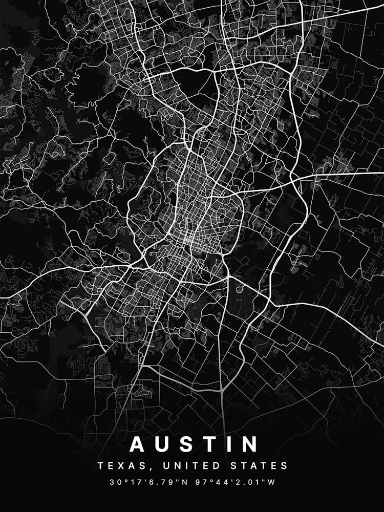 Austin Texas USA Black Map