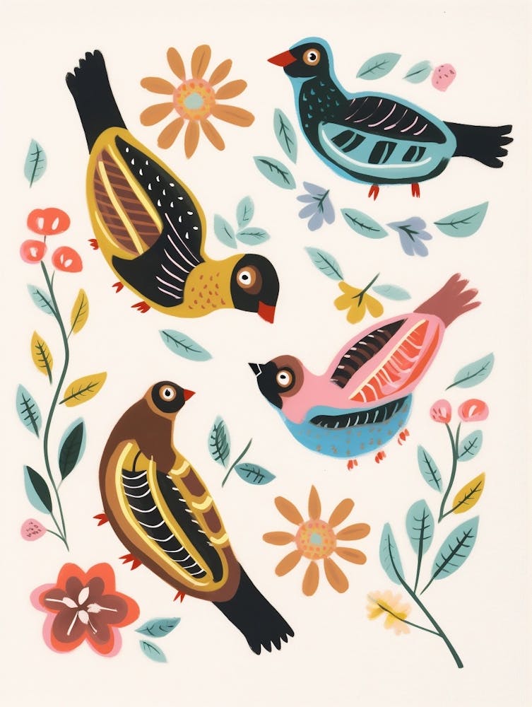 Folk Style Bird Painting Sparrow 1