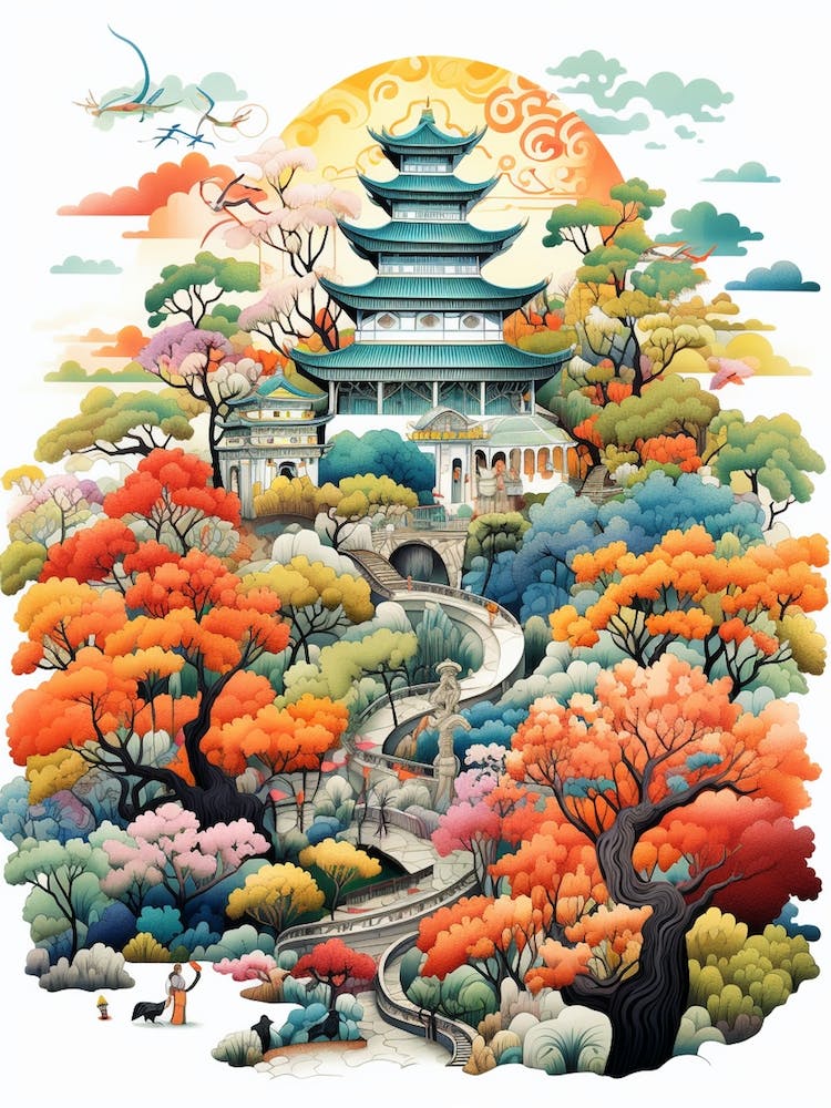 Osaka Castle Park Japan Modern Illustration 1