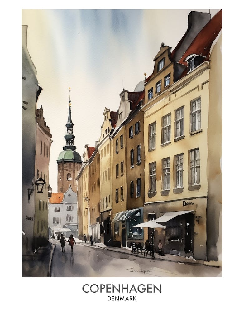 Copenhagen 2 Affiche de Voyage à l'Aquarelle