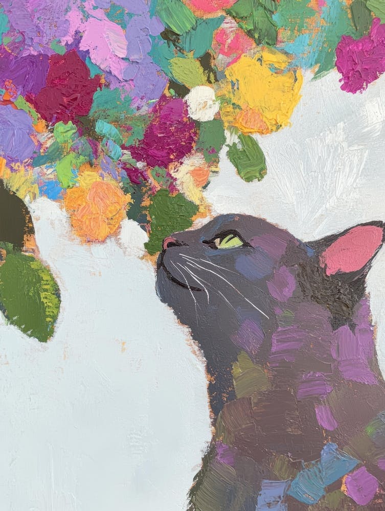 Black Cat With Flowers 14