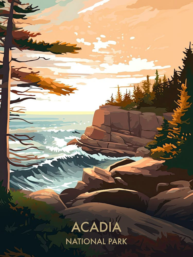 Acadia National Park Travel Poster Illustration Style 7