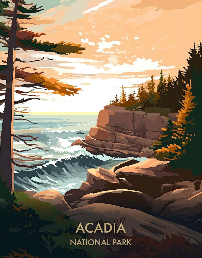 Acadia National Park Travel Poster Illustration Style 7
