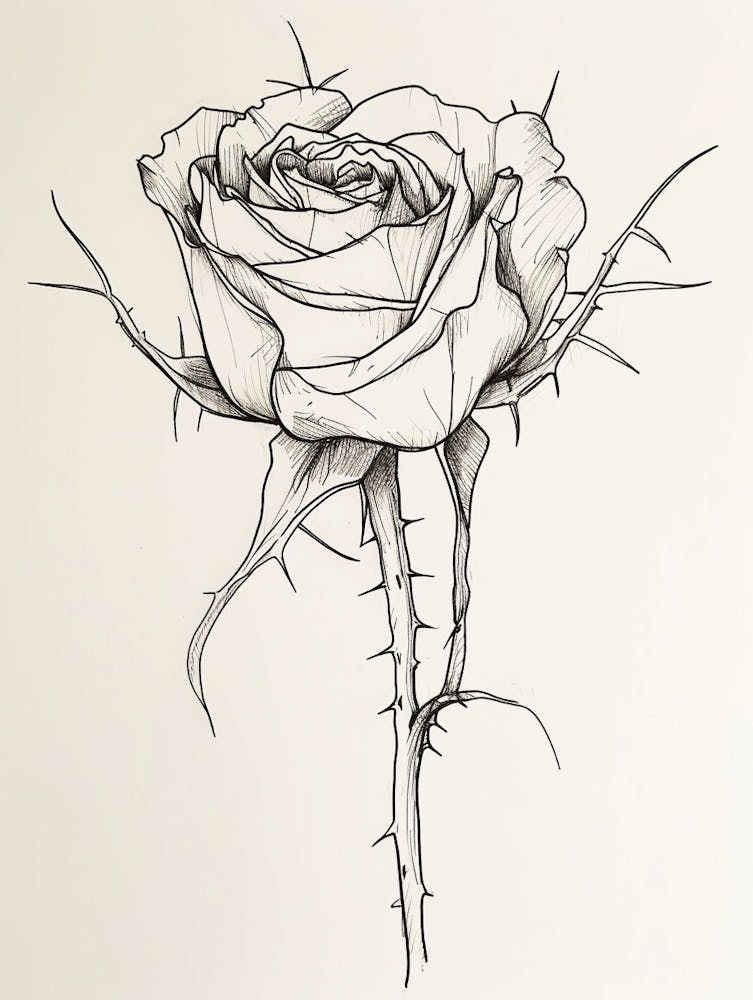 English Rose Black And White Line Drawing 32