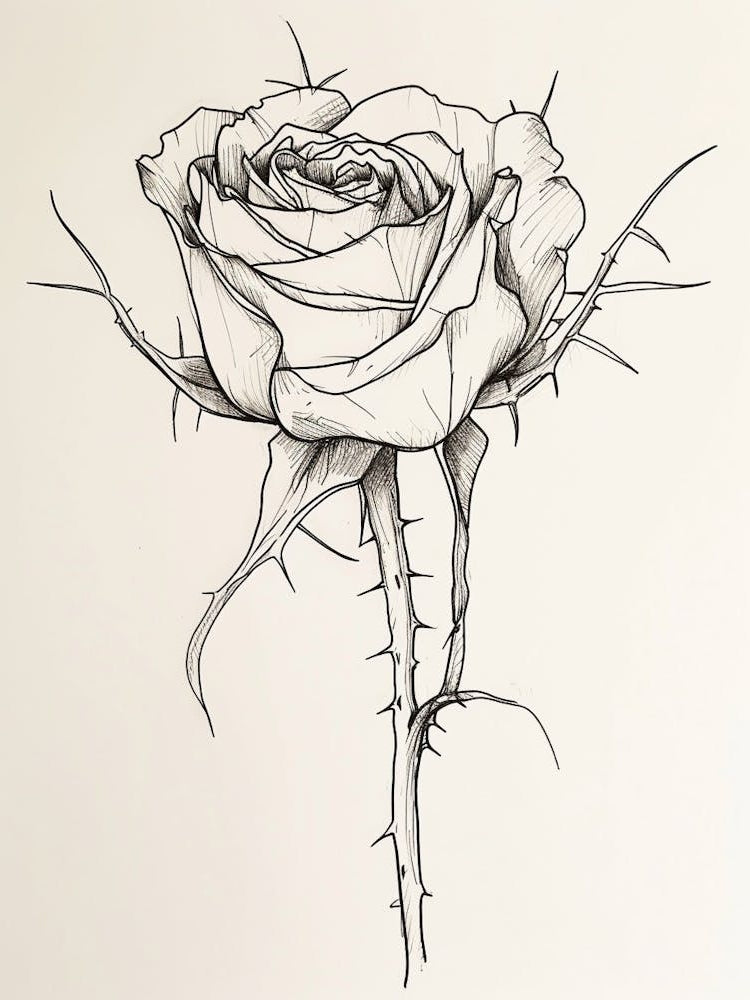 English Rose Black And White Line Drawing 32