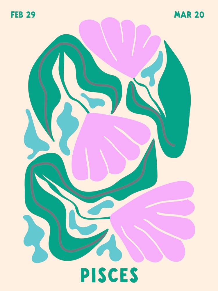 Pisces Print Zodiac Poster Astrology Wall Decor Flower Market Botanical