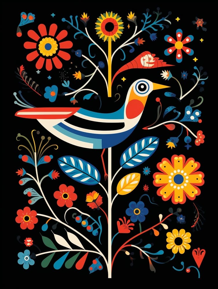 Folk Bird Illustration Magpie 1