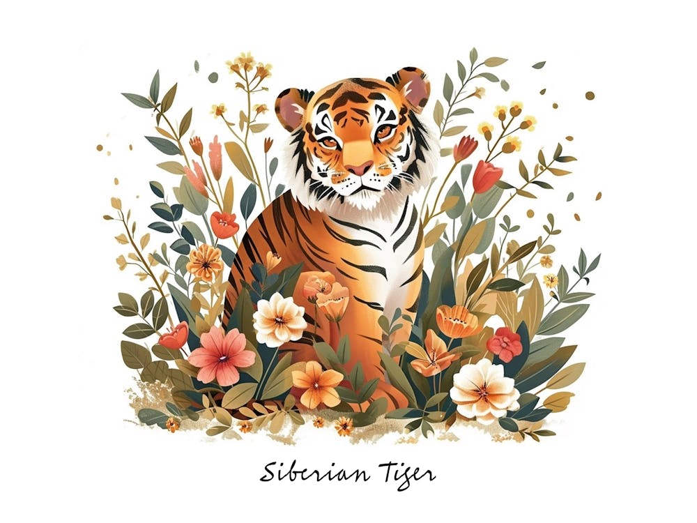 Little Floral Siberian Tiger 2 Poster