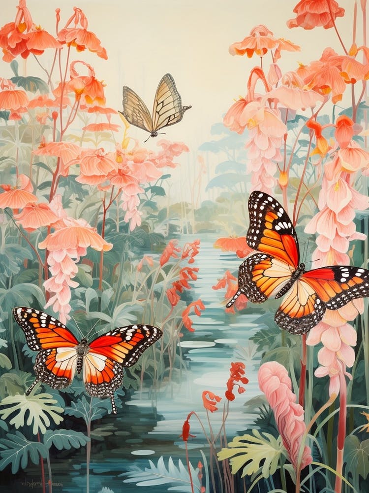 Butterfly By The River Japanese Style Painting 3