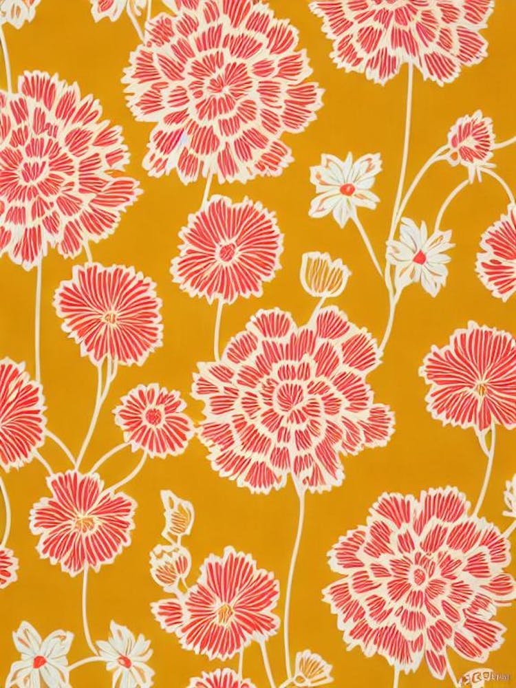 Kniphofia Floral Print Retro Pattern Flower