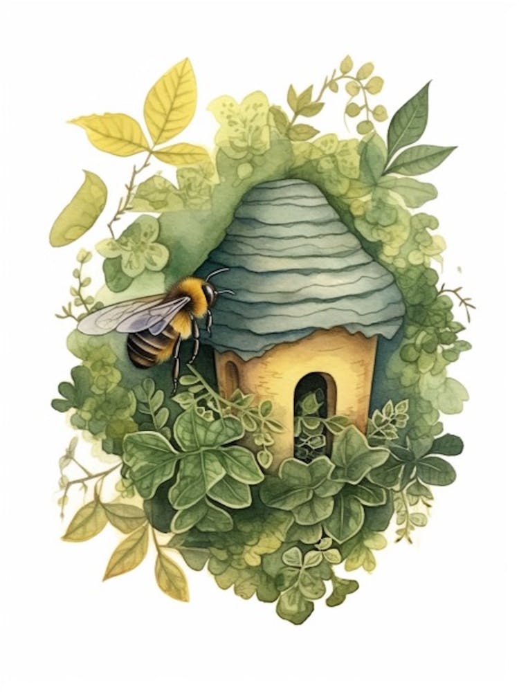 Cuckoo Leafcutter Bee Beehive Watercolour Illustration 2