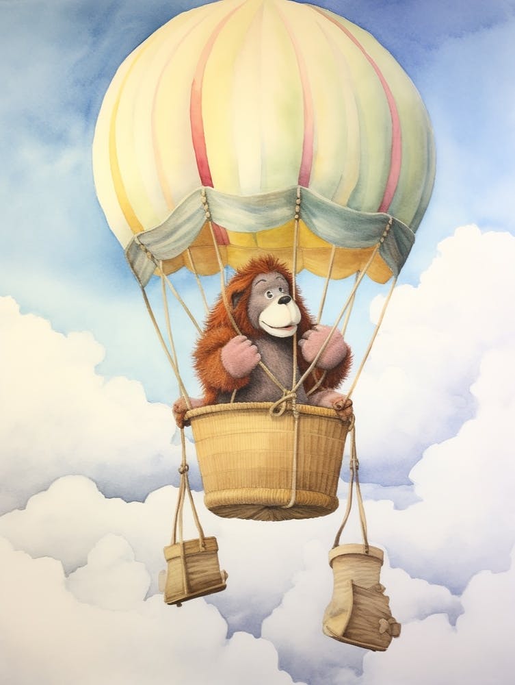 Baby Orangutan 2 In A Hot Air Balloon