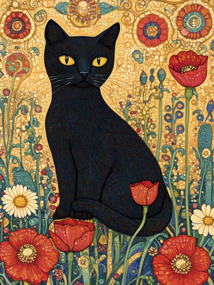 Black Cat In Flowers 4
