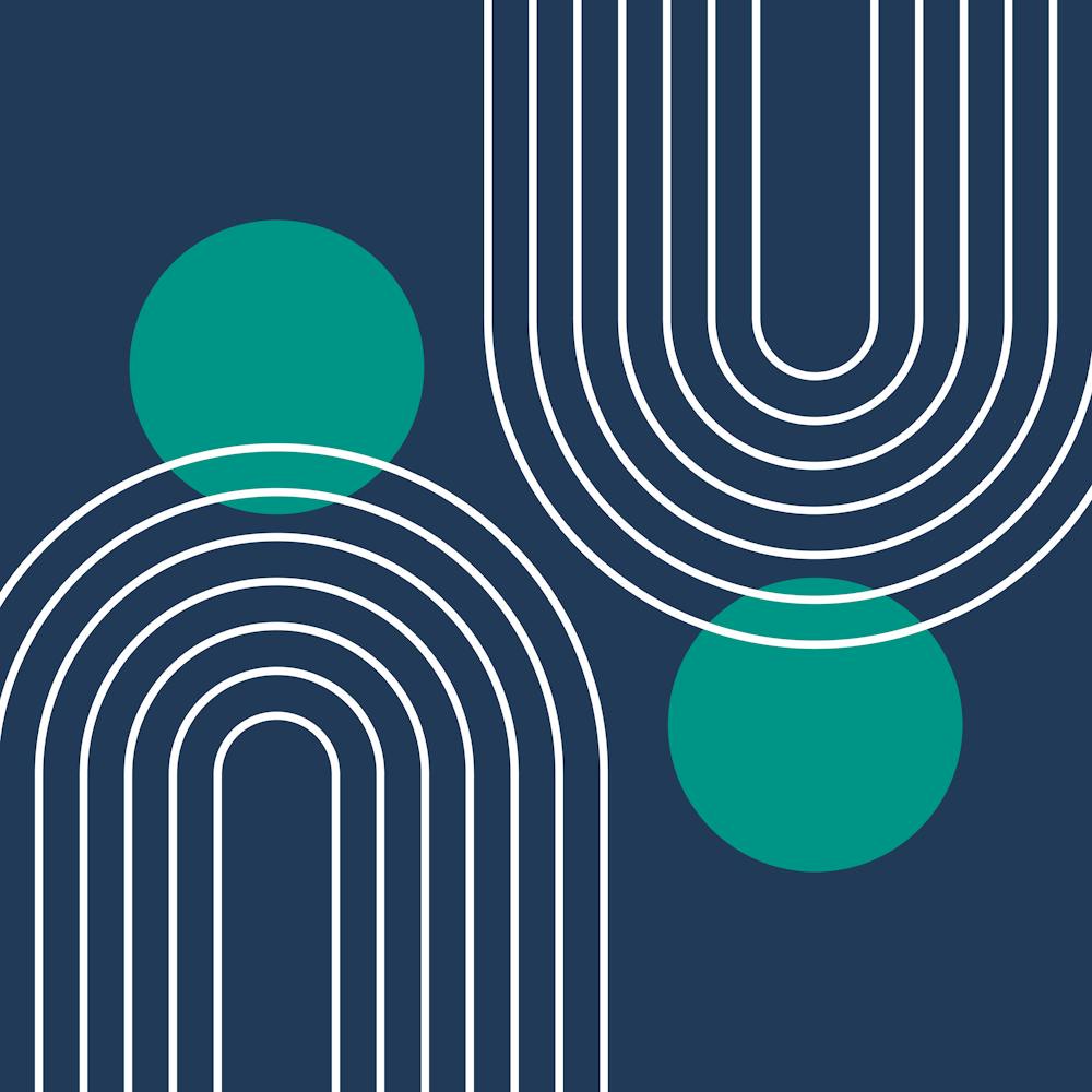 Mid Century Modern Geometric C18 In Navy Blue And Turquoise (Rainbow And Sun Abstraction) 02