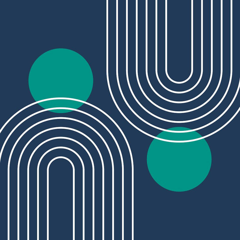 Mid Century Modern Geometric C18 In Navy Blue And Turquoise (Rainbow And Sun Abstraction) 02