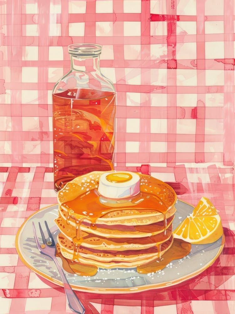 Pink Breakfast Food Pancakes With Honey 4