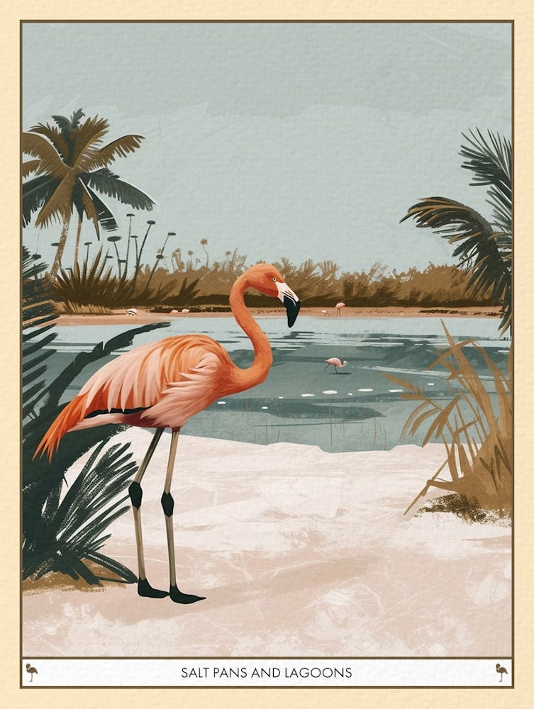 Greater Flamingo Salt Pans And Lagoons Tropical Illustration 8 Poster