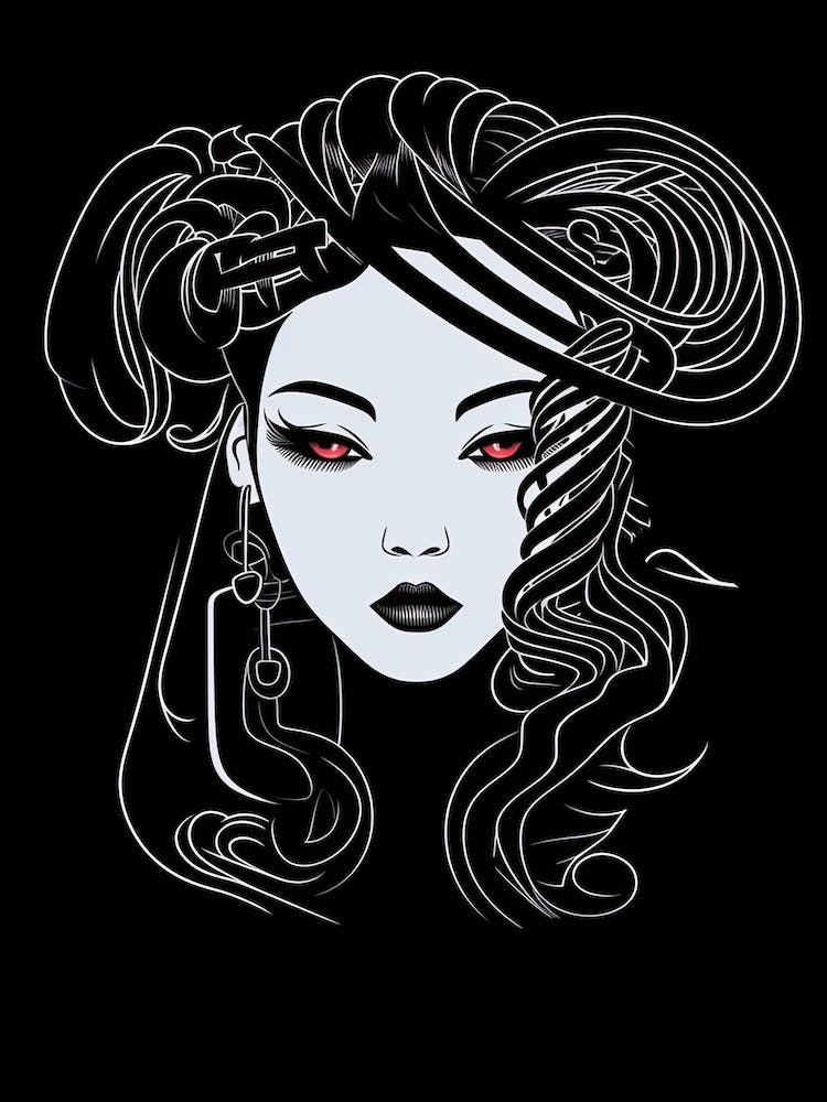 Geisha Black And White Vector Illustration 1