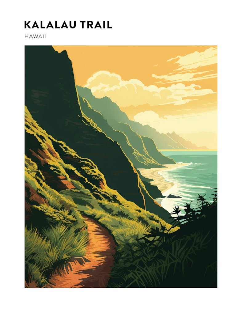 Kalalau Trail Hawaii 3 Hiking Trail Landscape Poster