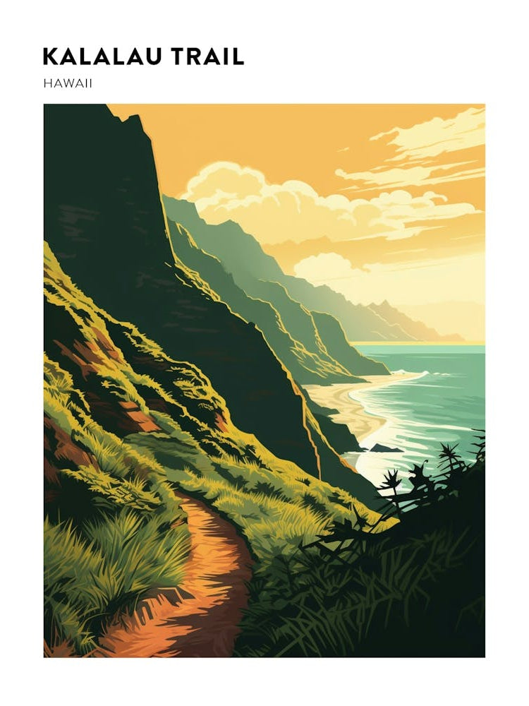 Kalalau Trail Hawaii 3 Hiking Trail Landscape Poster