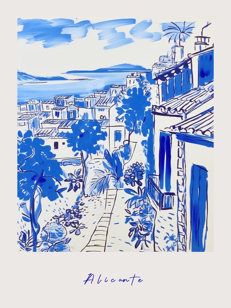Alicante Spain 4 Mediterranean Blue Drawing Poster