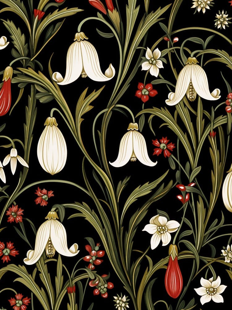 Snowdrop 3 William Morris Style Winter Florals
