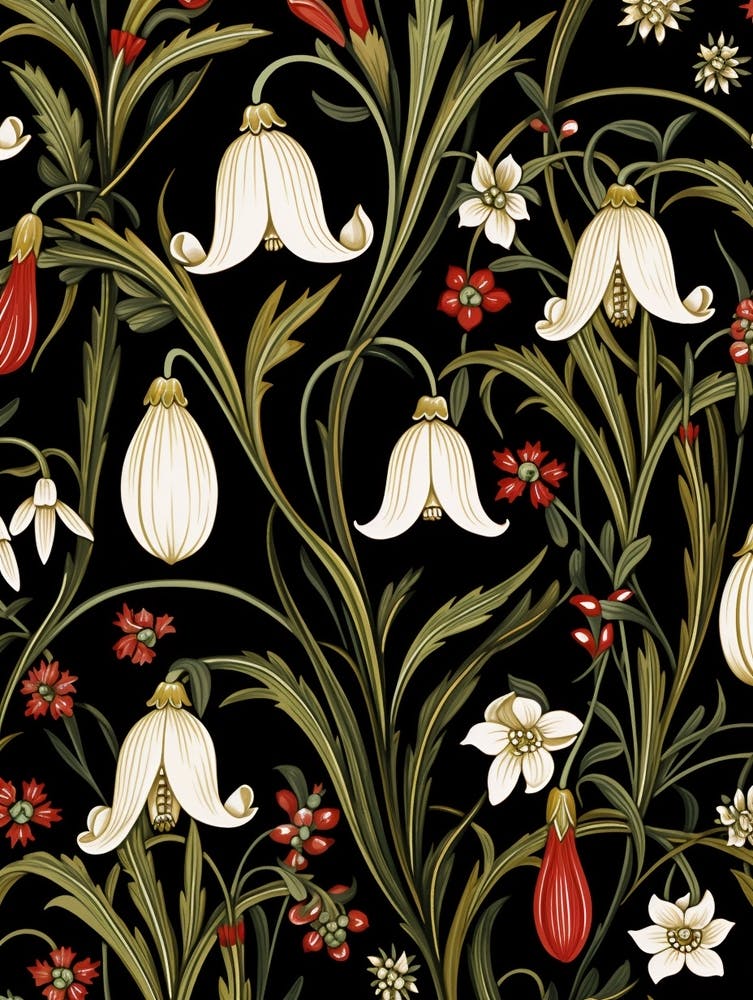 Snowdrop 3 William Morris Style Winter Florals