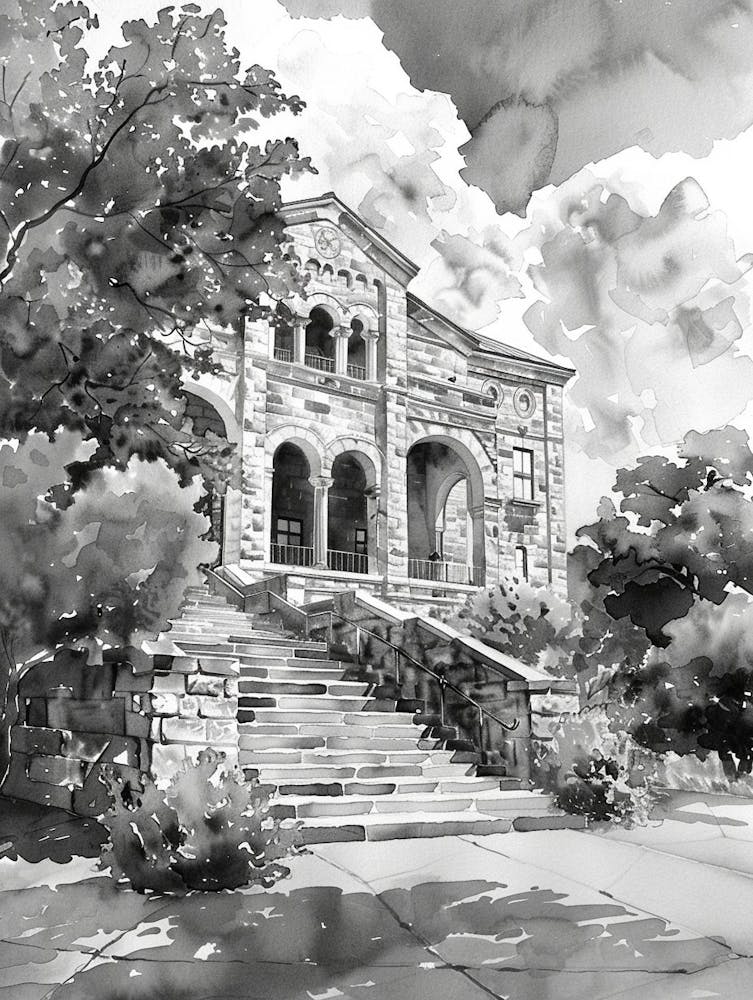 Memorial Museum Austin Texas Schwarz-Weiß-Aquarell 3