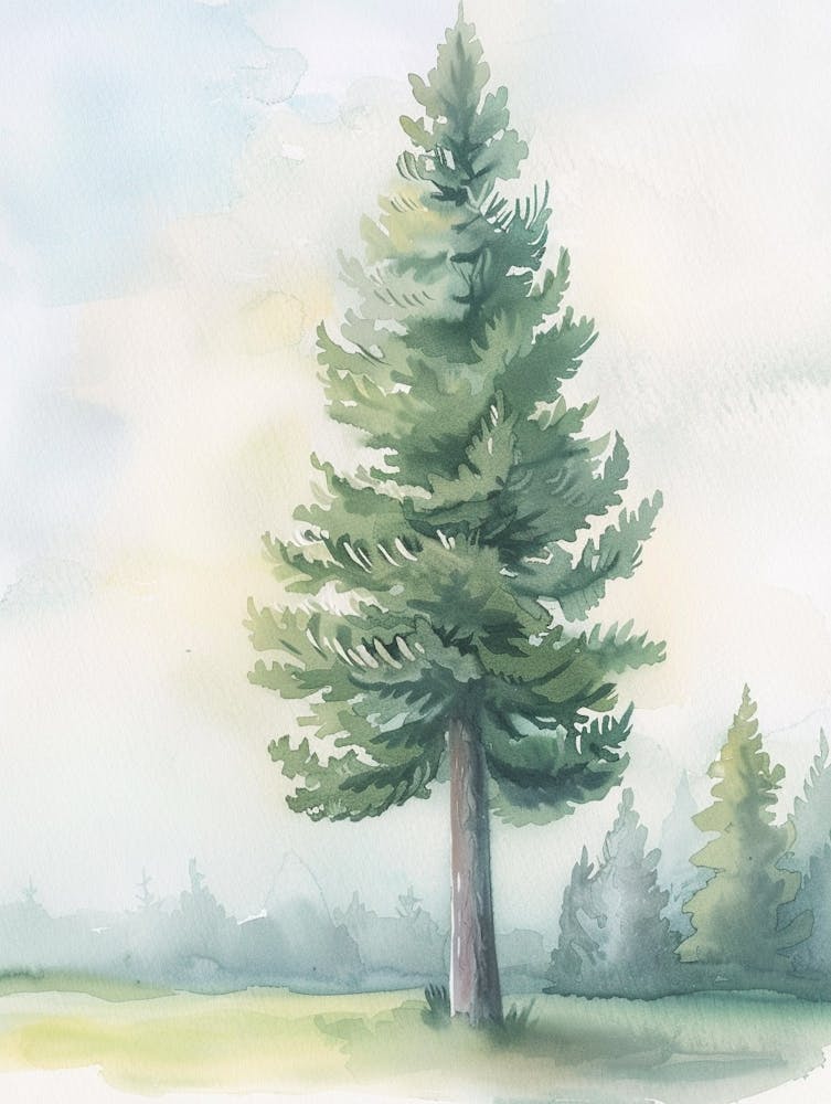 Douglas Fir Tree Atmospheric Watercolour Painting 1