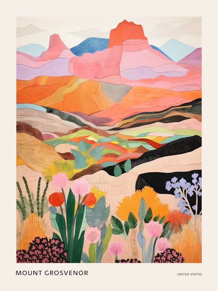 Mount Grosvenor United States 2 Colourful Mountain Illustration Poster