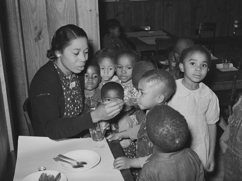 Untitled Photo, Possibly Related To Children In Nursery School Getting Cod Liver Oil, Lakeview Project, Arkansas By