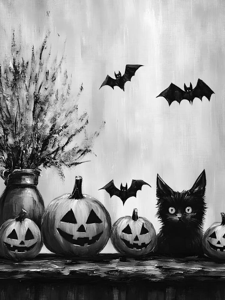 Schwarz-Weiß Halloween-Gemälde 1