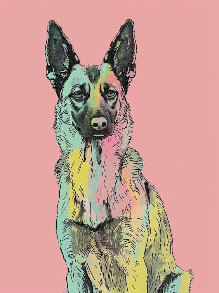 Pastel Belgian Tervuren Dog Pastel Line Illustration 2
