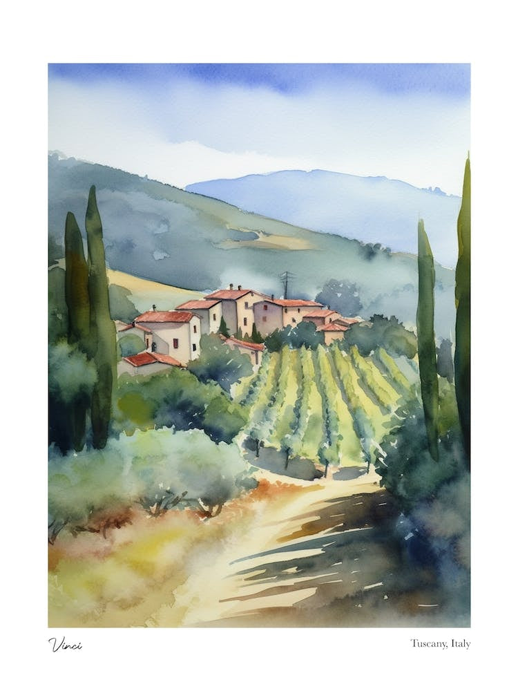 Vinci, Tuscany, Italy 2 Watercolour Travel Poster