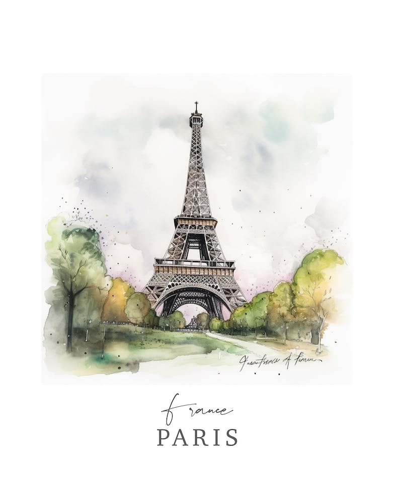 France, Paris Storybook 9 Travel Poster Watercolour