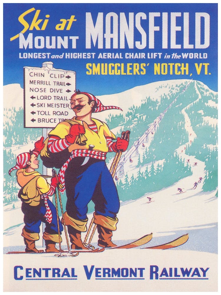 Ski à Mount Mansfield Vermont - Affiche de Ski Vintage