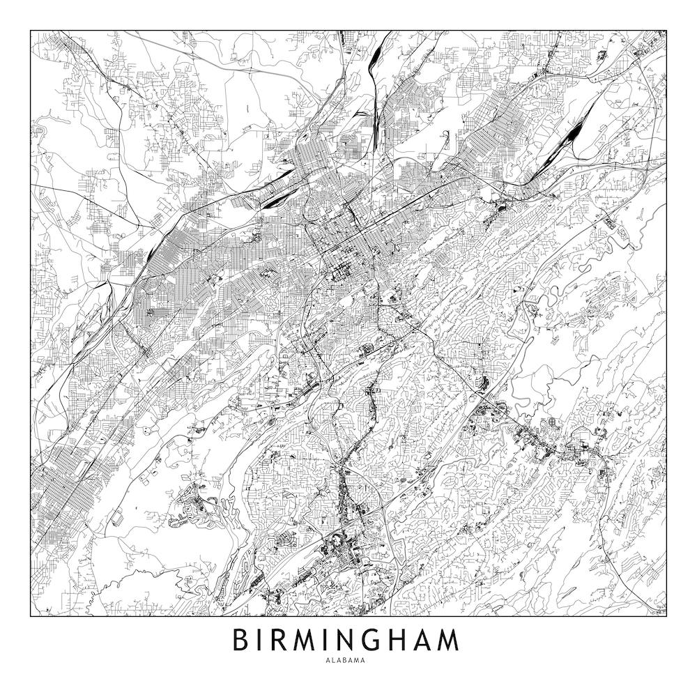 Birmingham White Map Square