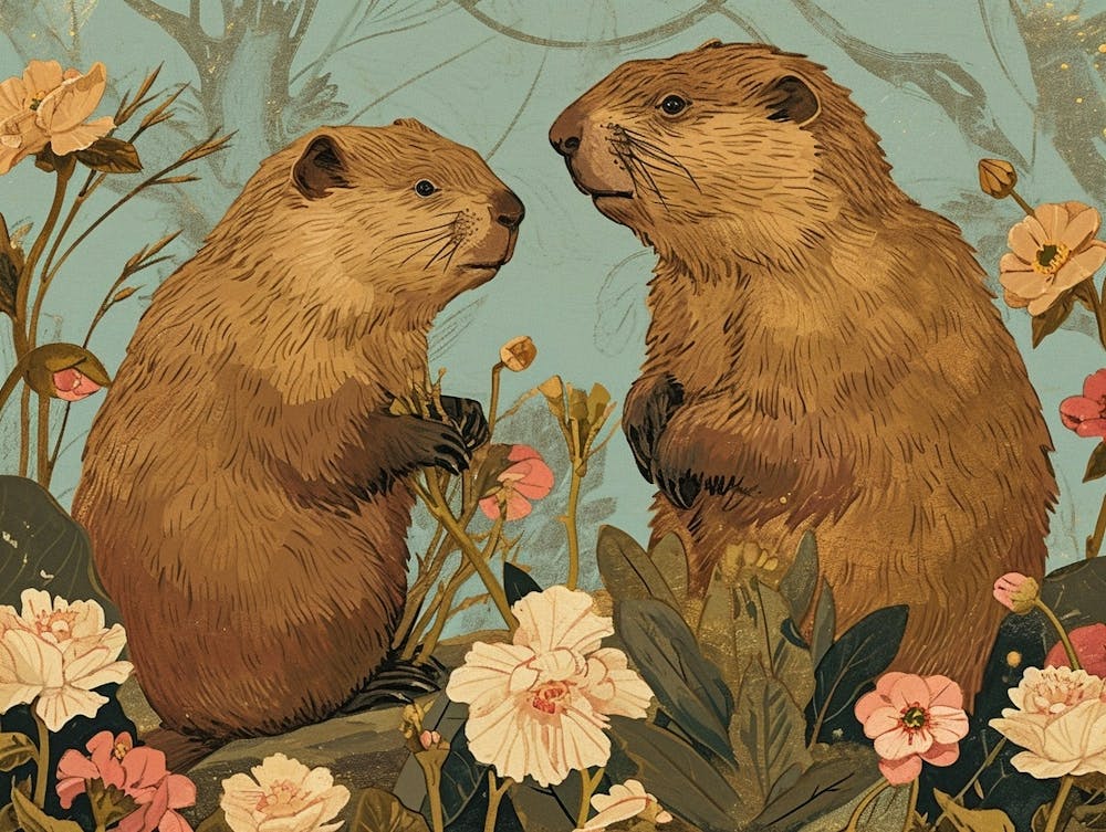 Illustration animale florale Castor 2
