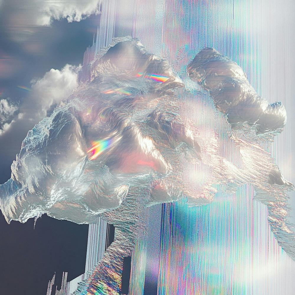 Cloud Glitch Art Silver Transparency Pearlescent