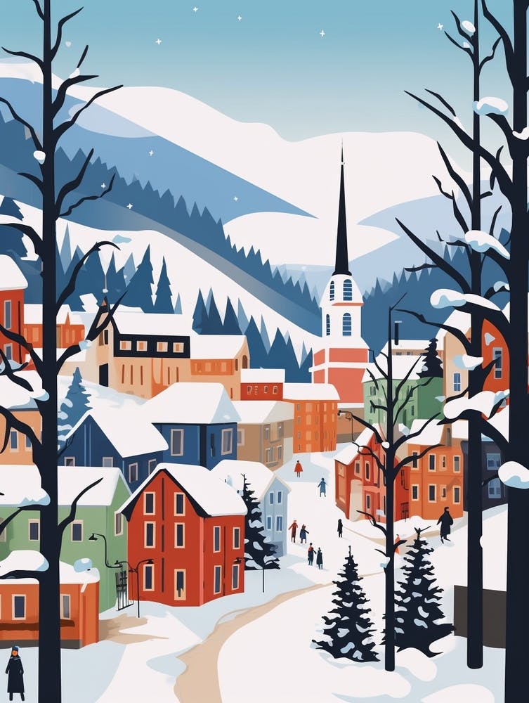 Retro Winter Illustration Bergen Norway 3