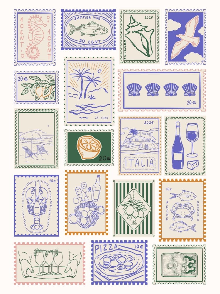 Coastal Postage Stamps Poster