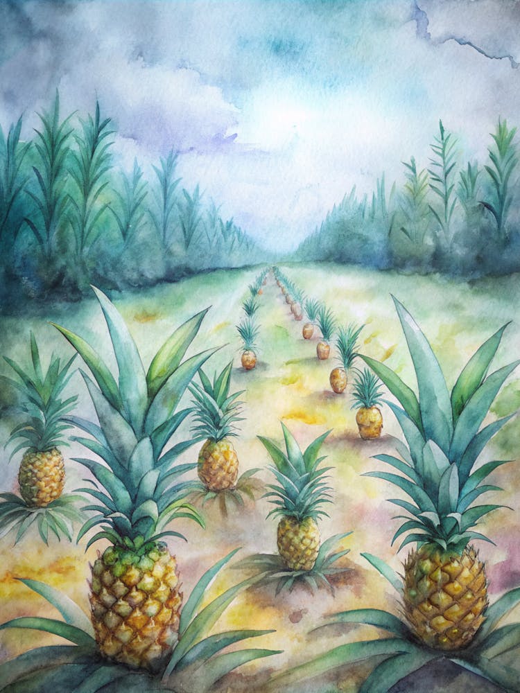 2 Pineapples Growing On The Plantation