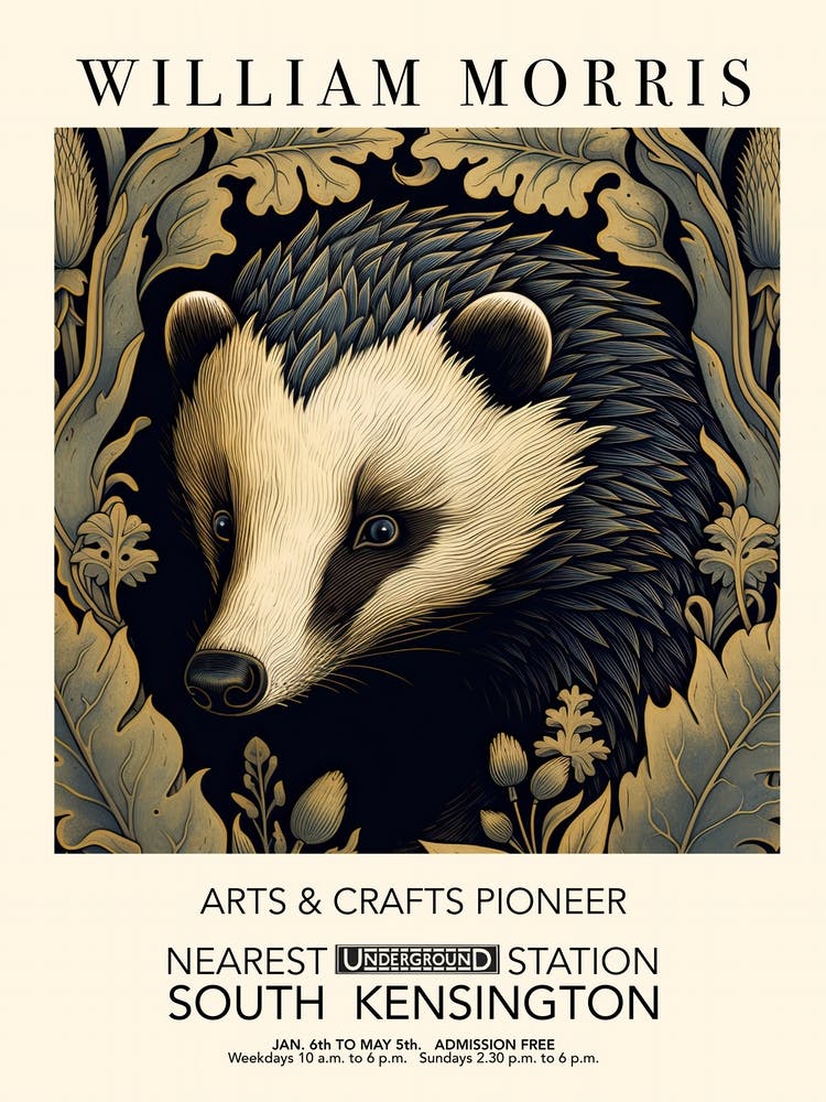 William Morris Print Exhibition Poster Badger