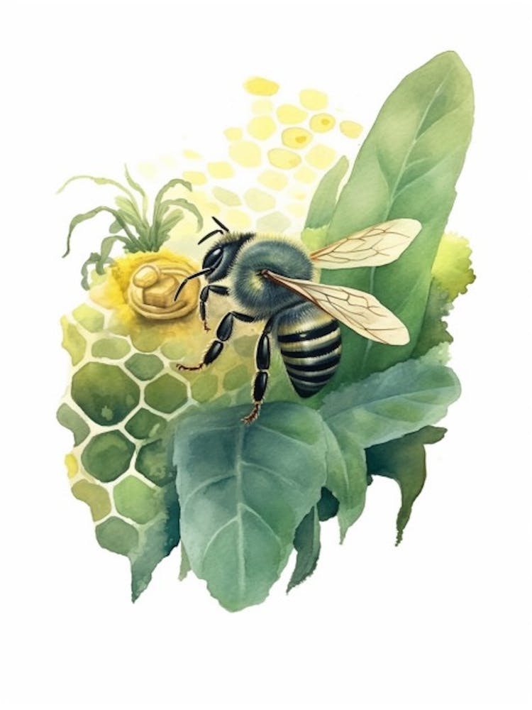 Metallisch grüne Schweißbiene Bienenkorb Aquarell-Illustration 1