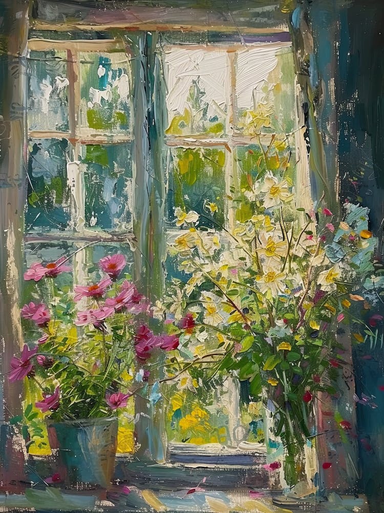 Zinnia Flowers On A Cottage Window 3